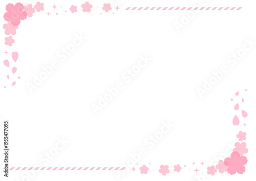 さくらの花とボーダーのシンプルかわいいフレーム素材