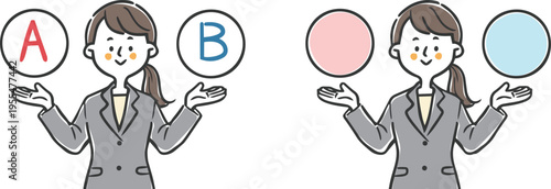 AとBの選択肢　若い女性会社員　上半身　ベクター