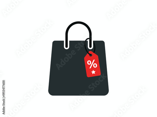 Sale shopping bag with discount tag hangs on handle