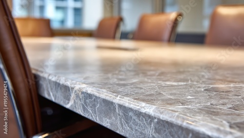 Close-up of a Marble Conference Table in a Meeting Room.