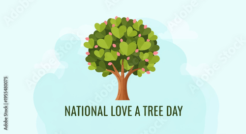 Tree with green leaves on light blue background national love a tree day celebration