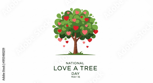 National love a tree day poster with apple tree and red apples on white background