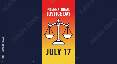 International justice day banner with scales on colorful background