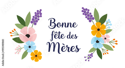 Bilde på lerret Bonne Fête des Mères French Mother's Day Greeting Card with Colorful Floral Bouq