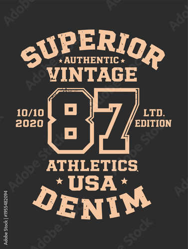 Vintage inspired denim shirt design with superior athletic theme and usa text