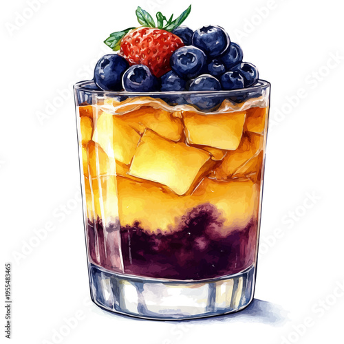 Trifle, high quality watercolor, isolated on a white background, vibrant details.