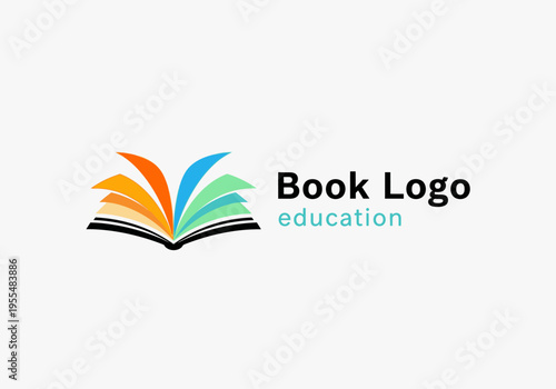 Modern Education Book Logo Template with Vibrant Colorful Open Pages and Clean Typography for Schools, Libraries, E-learning, and Publishing Brands