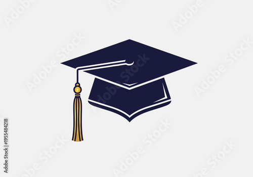 Navy Blue Graduation Cap with Gold Tassel Icon - Elegant Mortarboard Illustration for Education and Achievement Concepts