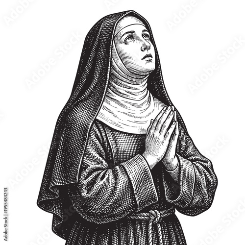 Religious Nun Kneeling praying Holy Week Illustration