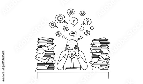 Work stress overload business outline vector illustration