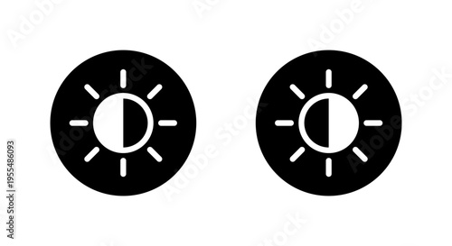 Half sun brightness icon in black circle. Light and dark contrast symbol