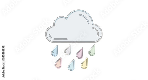 Colorful raindrops falling from cloud.