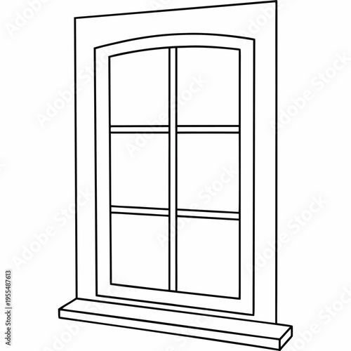 window with sill and pane grid line art vector illustration on transparent background