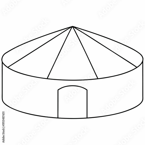 yurt with circular roof ring line art vector illustration on transparent background