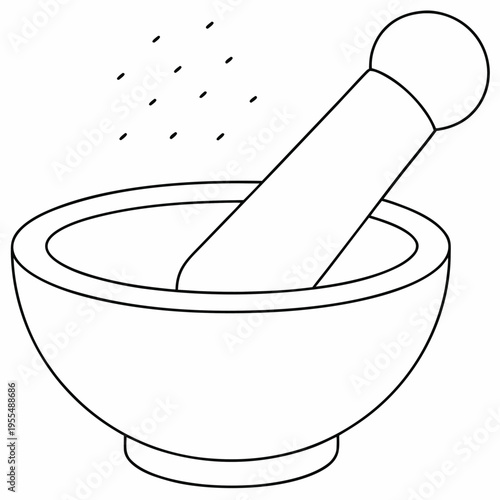 mortar and pestle with grinding motion line art vector illustration on transparent background