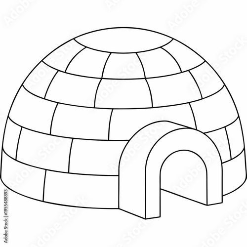 igloo with tunnel entrance line art vector illustration on transparent background
