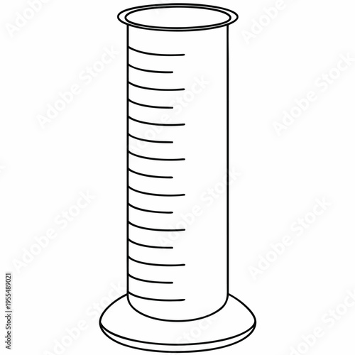 graduated cylinder with liquid level line art vector illustration on transparent background