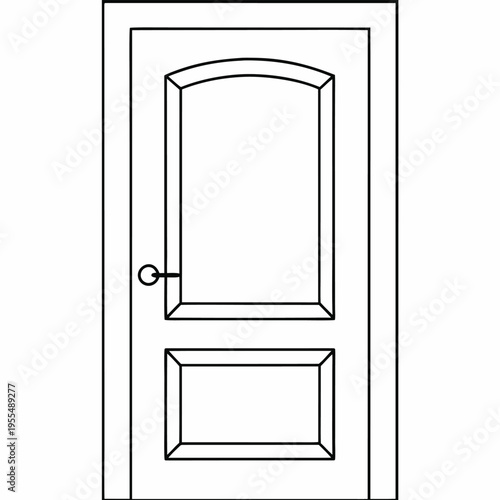 door with knob and frame line art vector illustration on transparent background