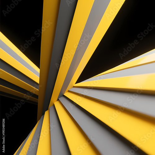 Bright yellow and soft gray ribbons twist and turn, creating an energetic flow against a deep black background Generative AI