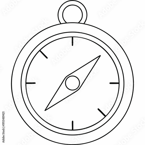 compass navigation tool with floating needle line art vector illustration on transparent background