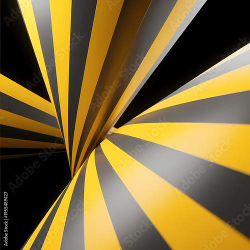 In a creative twist, yellow and gray ribbons converge and swirl gracefully against a deep black backdrop, forming an abstract visual dance that captivates the viewer's imagination Generative AI
