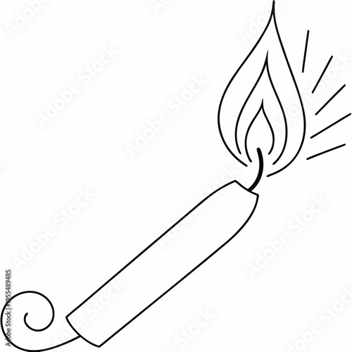 candle wick with smoldering tip line art vector illustration on transparent background