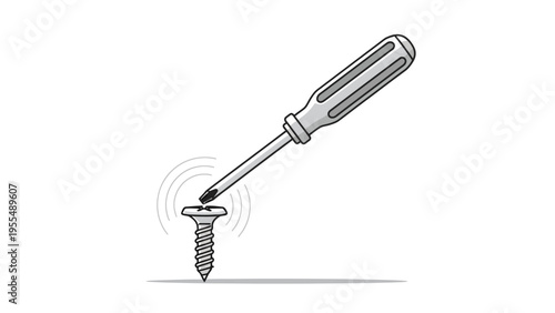 Screwdriver Turning Screw with Motion Lines.