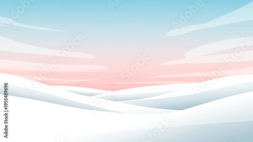 Soft Pink Cloudy Sky Above Snow.