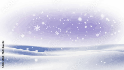 Snowflakes Falling on Snowy Landscape.
