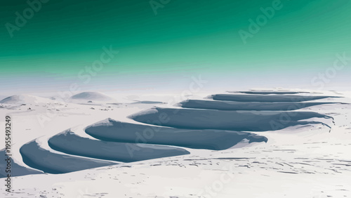 Snow Dunes with Shadows in Winter Landscape.