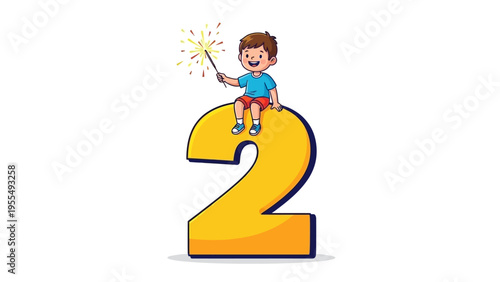 Little Boy Sitting on Number Two.