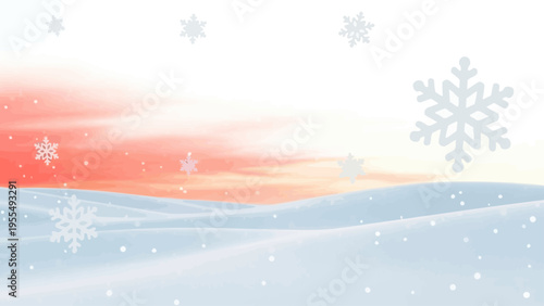 Snowflake Illustration with Winter Landscape Background.