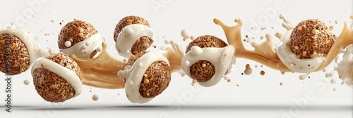 Energy Protein Balls with Milk and Caramel Splash Panorama