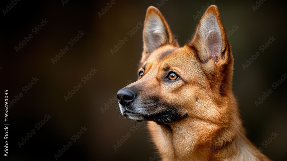 Fototapeta premium A stunning close-up of a dog showcasing its expressive eyes and fur, capturing the essence of loyalty and companionship in a beautifully lit portrait.