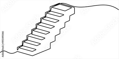 continuous one line drawing stairs. minimalist one line drawing of wooden stairs.one line vector illustration with white background. 