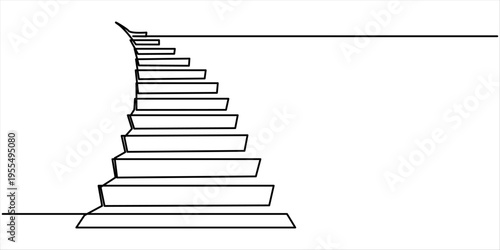 continuous one line drawing stairs. minimalist one line drawing of wooden stairs.one line vector illustration with white background. 