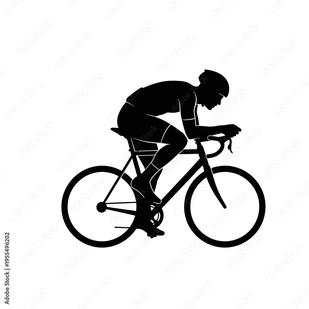 Obraz premium Black cyclist silhouette riding road bike vector illustration isolated on light background, dynamic racing and fitness sport concept