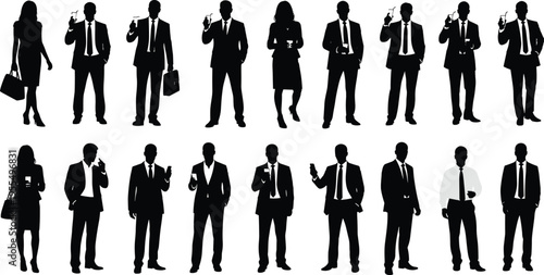Business people silhouettes drinking coffee set of corporate professionals holding cups standing poses office lifestyle isolated vector illustration