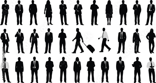 Business people silhouettes mega collection of men and women professionals standing walking poses corporate team office workers isolated vector illustration set