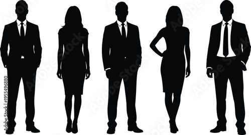 Business people silhouettes of men and women professionals standing in formal attire corporate team isolated vector illustration set