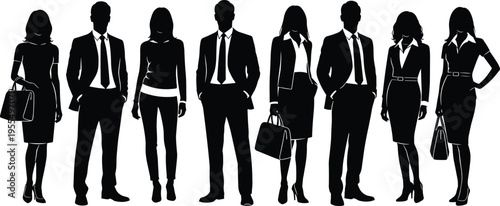 Business professionals silhouettes collection of men and women in formal attire corporate team standing poses isolated vector illustration set