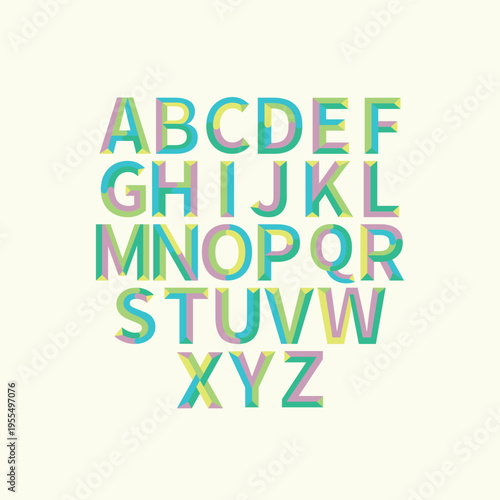 Full Alphabet Set in Colorful Geometric Beveled 3D Style, Vector Typography Design