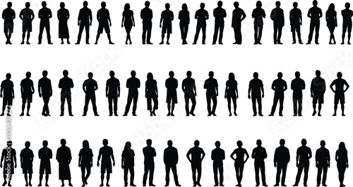 Casual people silhouettes collection of men and women standing in different poses everyday lifestyle characters isolated vector illustration set