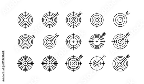 Target line icons set minimal bullseye aim symbol collection outline vector illustration eps10
