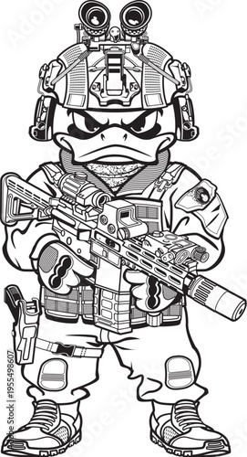 Cartoon soldier duck holding assault rifle