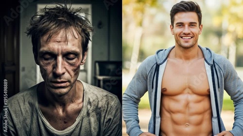 Faces, showcasing the stark contrast, drug and alcohol addiction, physical deterioration, versus a vibrant, healthy lifestyle, promoting wellness and positive living