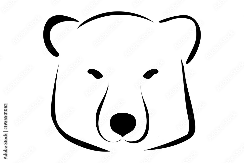 Naklejka premium Ink Abstract Bear Character Illustration. Wild Animal Cute Outline Portrait. Contour Drawn Decoration for Room Interior Poster Design. Graphic bear Mascot Head Isolated on Background