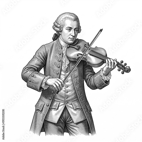 Classical Violinist Playing Violin Vintage Illustration