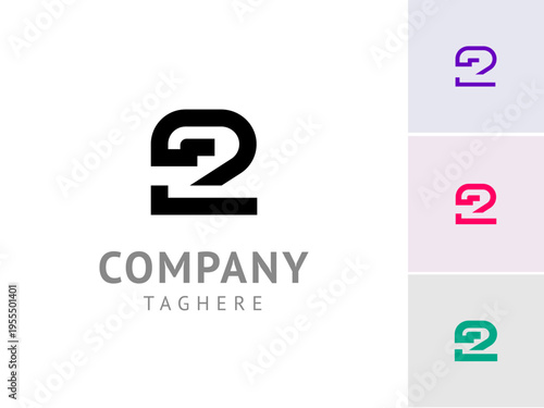 Number 2, digital cyber numeral two, including set of four different multi colored number 2, vector illustration 10EPS