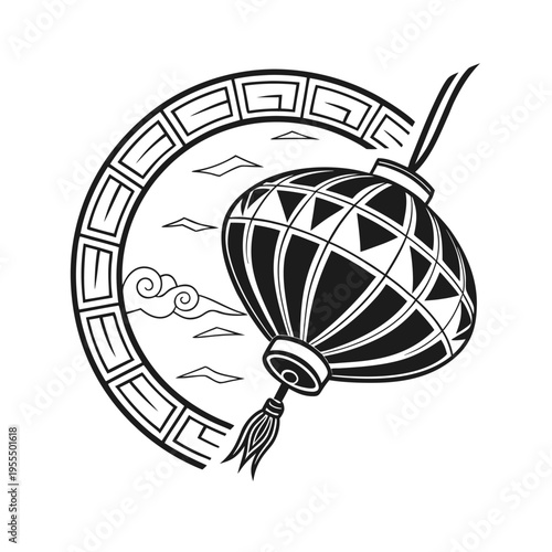 Black and white hot air balloon vector illustration